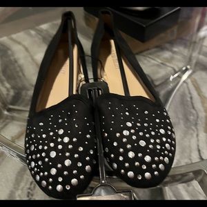 Black flats with silver studs (new)